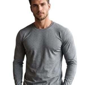 Men's Full Sleeve Round Neck T-Shirt – Grey | Soft Cotton Blend | Regular Fit